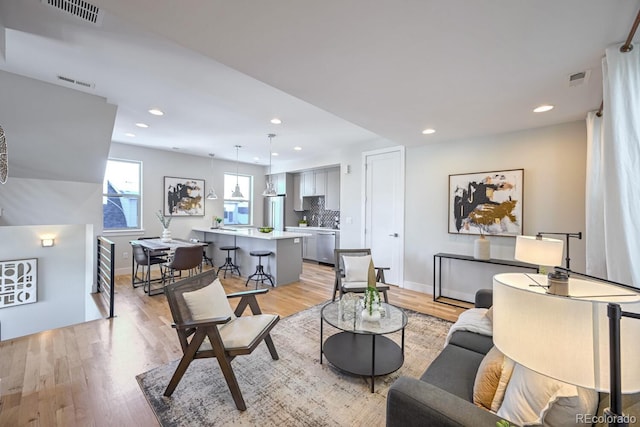 living room featuring light hardwood / wood-style flooring