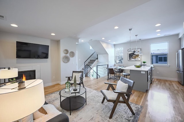 living room featuring light hardwood / wood-style flooring