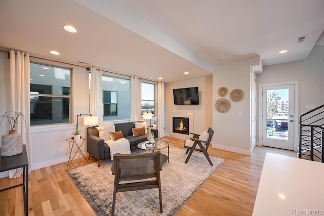 living room featuring light hardwood / wood-style flooring