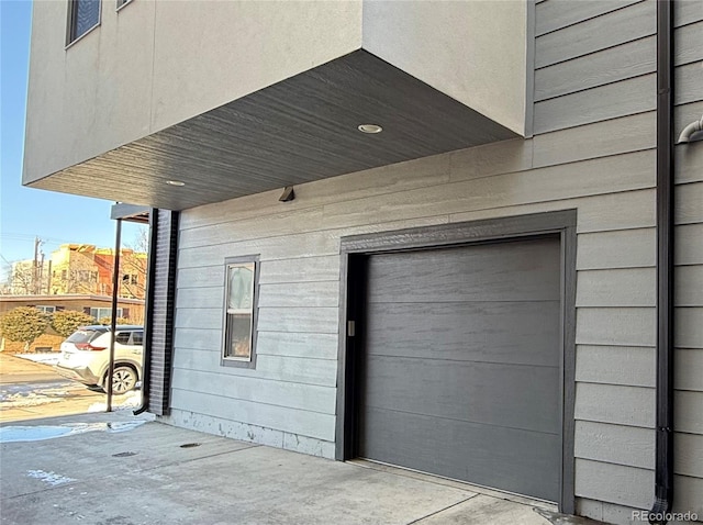 exterior space featuring a garage