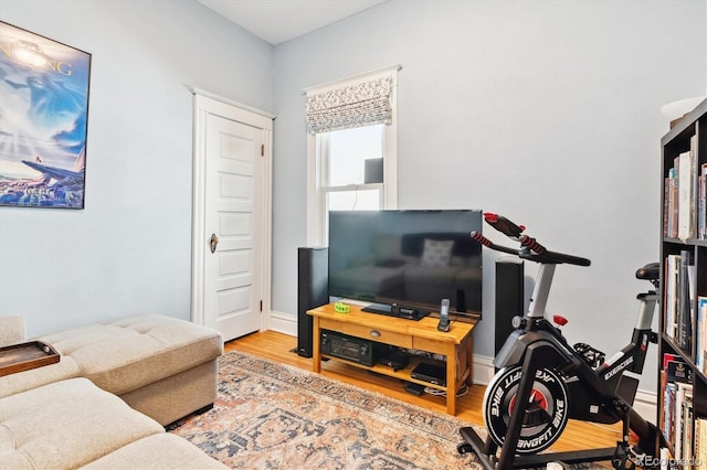 living room featuring baseboards and wood finished floors