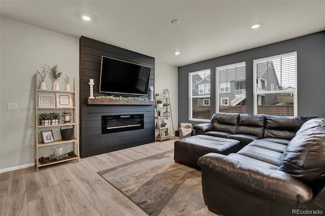 living room featuring hardwood / wood-style floors and a fireplace