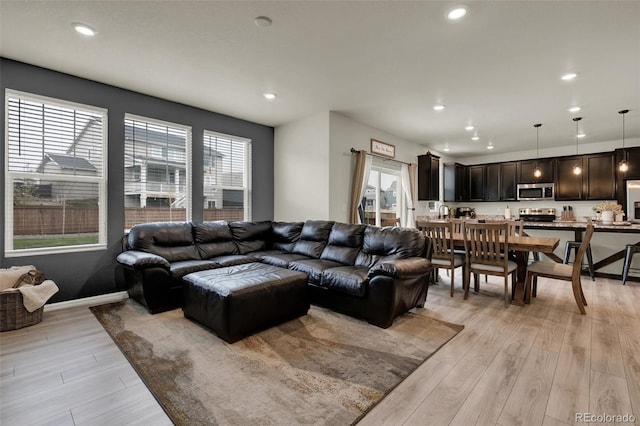 living room with light hardwood / wood-style floors