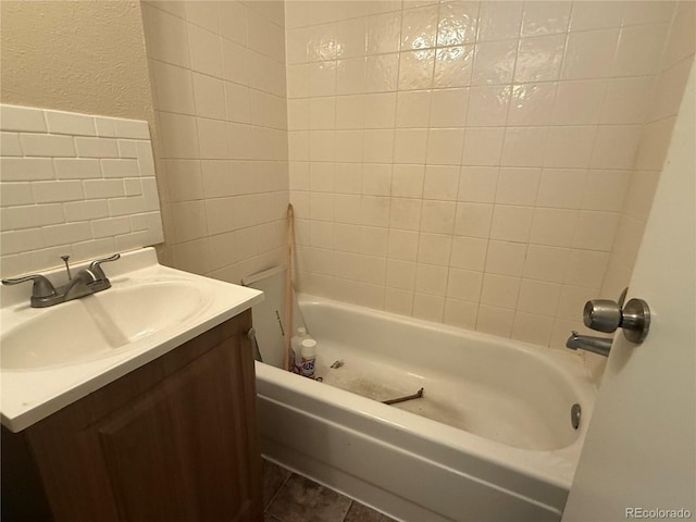 bathroom featuring vanity and shower / tub combo with curtain