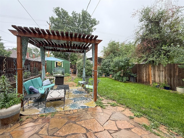 1434 Osceola St, Denver, CO 80204 - view of patio featuring a pergola and an outdoor hangout area