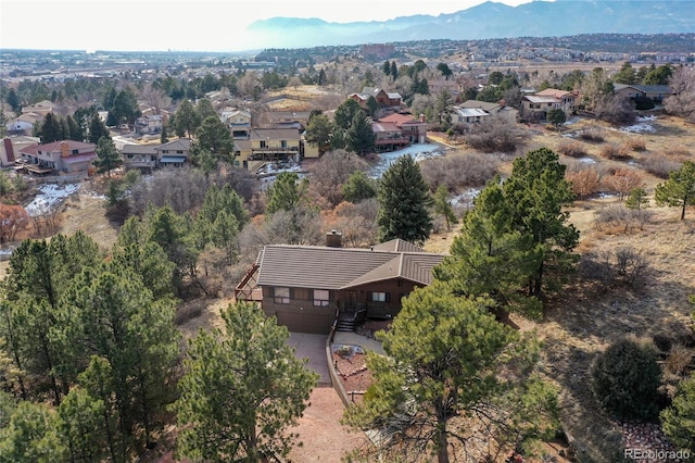 drone / aerial view with a mountain view