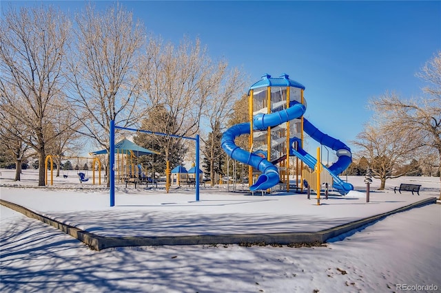 view of snow covered playground