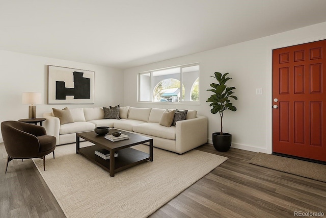7065 Ingalls Ct, Arvada, CO 80003 - living area featuring dark wood finished floors and baseboards