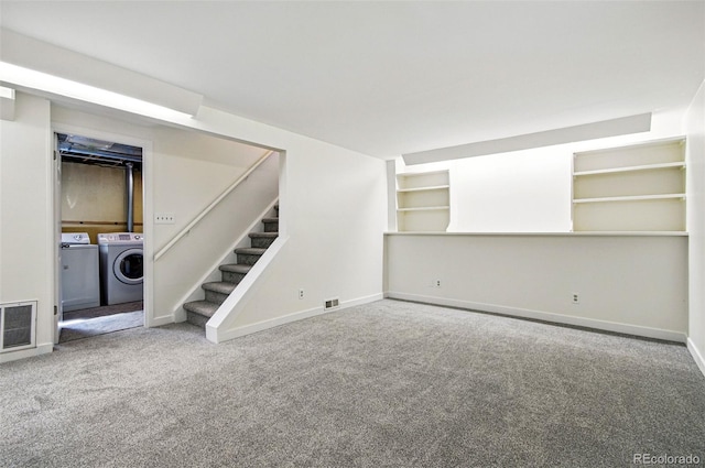 7065 Ingalls Ct, Arvada, CO 80003 - finished below grade area featuring washer and dryer, carpet, stairs, and baseboards