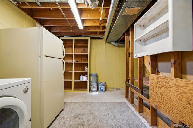 7065 Ingalls Ct, Arvada, CO 80003 - unfinished below grade area featuring washer / clothes dryer and freestanding refrigerator