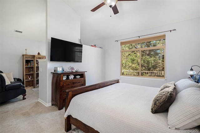 bedroom featuring vaulted ceiling and ceiling fan