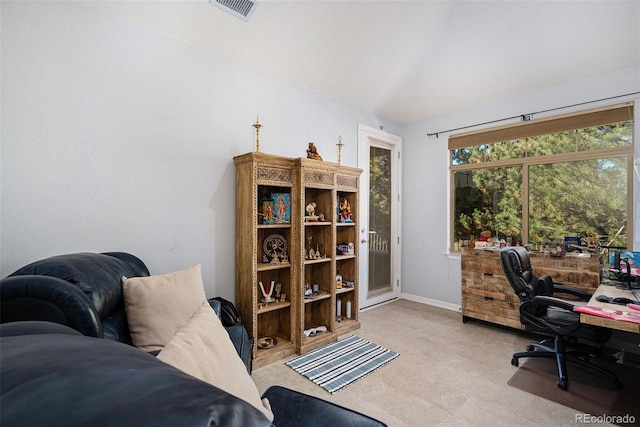 view of carpeted home office