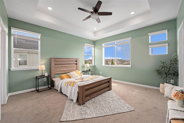 2054 S Upham Way, Denver, CO 80227 - carpeted bedroom featuring a tray ceiling, recessed lighting, and ceiling fan