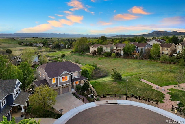 aerial perspective of suburban area with mountains