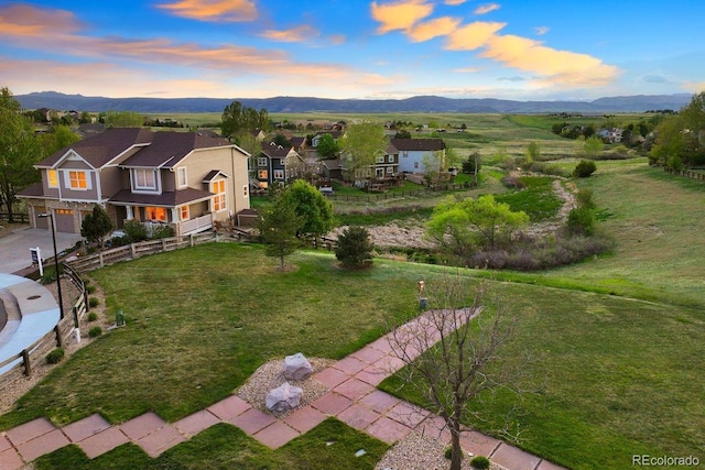 aerial view at dusk of a mountain view
