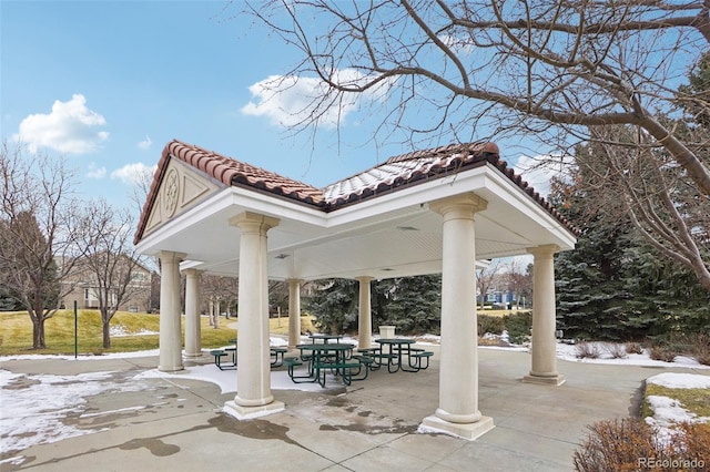 view of patio featuring a gazebo