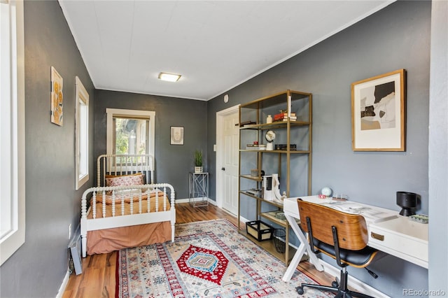 bedroom with wood-type flooring