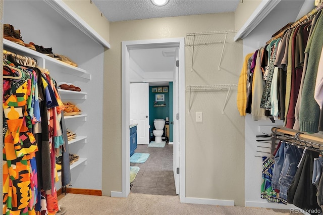 walk in closet with carpet floors