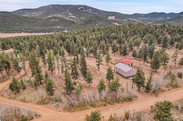 64 Elk Horn Ct, Bailey, CO 80421 - bird's eye view with a wooded view and a mountain view