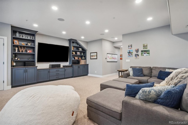 248 Writers Way, Colorado Springs, CO 80903 - living room with light colored carpet, recessed lighting, and built in features