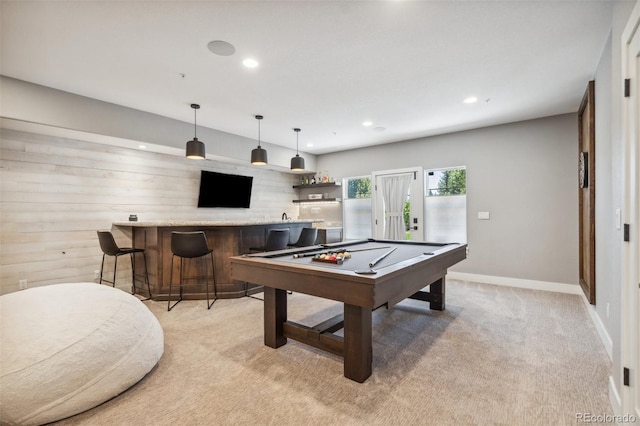 248 Writers Way, Colorado Springs, CO 80903 - recreation room with bar with sink, light carpet, recessed lighting, and billiards table