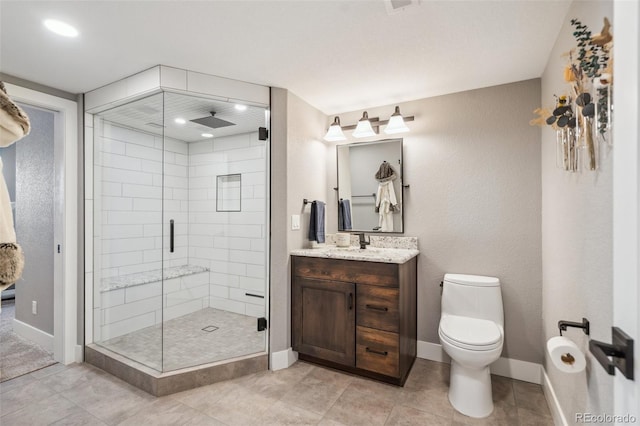 248 Writers Way, Colorado Springs, CO 80903 - bathroom with a shower stall, vanity, tile patterned floors, and recessed lighting