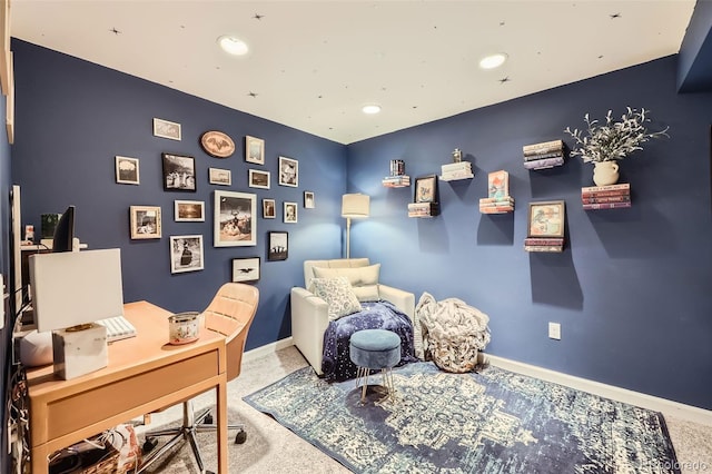 view of carpeted home office