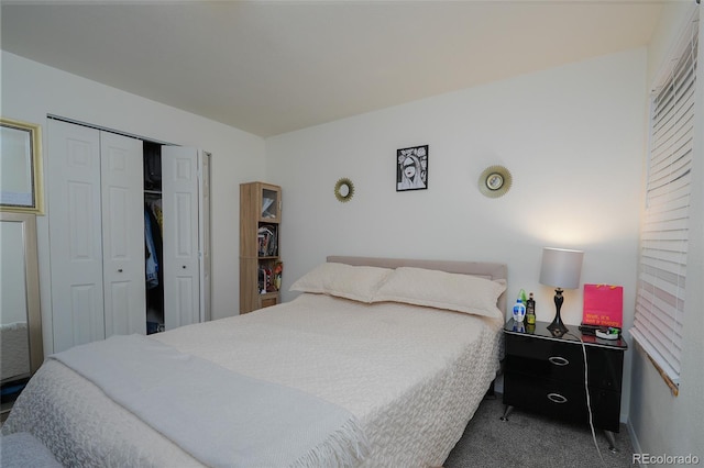 carpeted bedroom featuring a closet