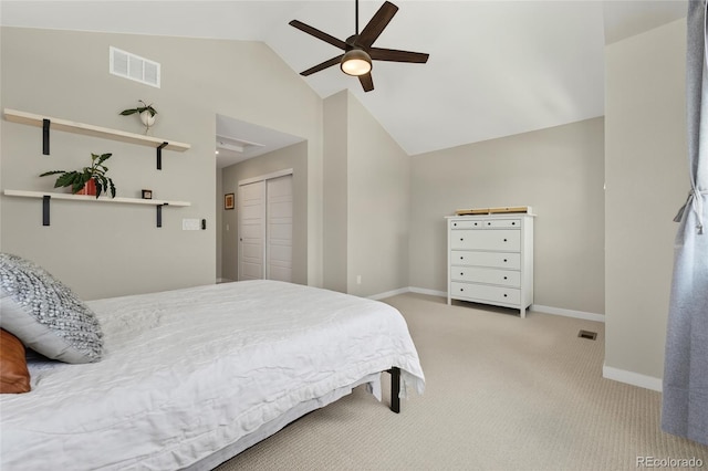 5396 Quail St, Wheat Ridge, CO 80033 - bedroom featuring lofted ceiling, a closet, carpet, and a ceiling fan
