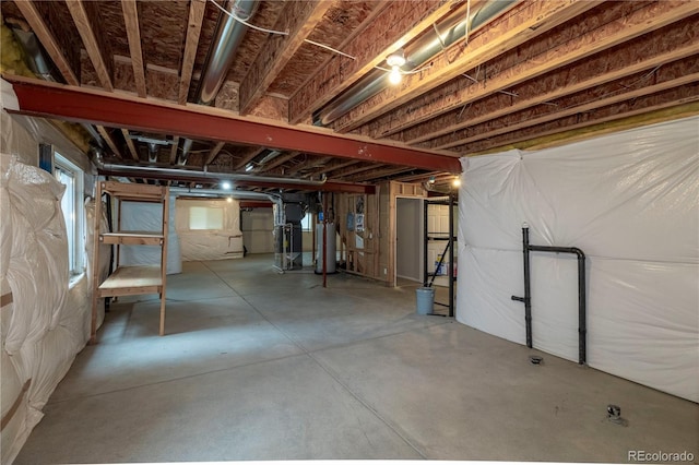 basement featuring gas water heater