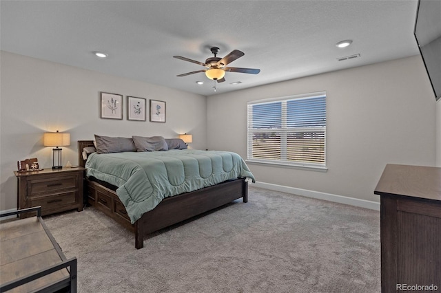 379 Silver Rock Trl, Castle Rock, CO 80104 - bedroom featuring light carpet, ceiling fan, and recessed lighting