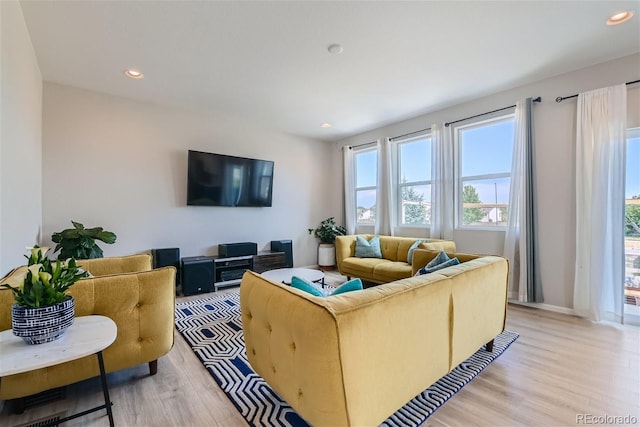 living room with light wood-type flooring