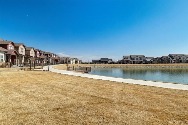 view of water feature with a residential view