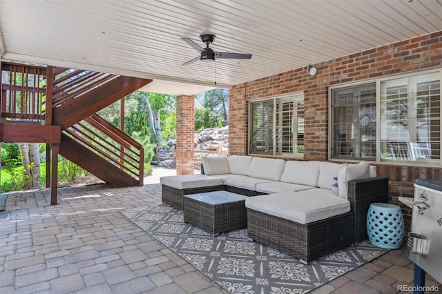 9880 E Progress Cir, Greenwood Village, CO 80111 - view of patio / terrace featuring stairway, ceiling fan, and outdoor lounge area