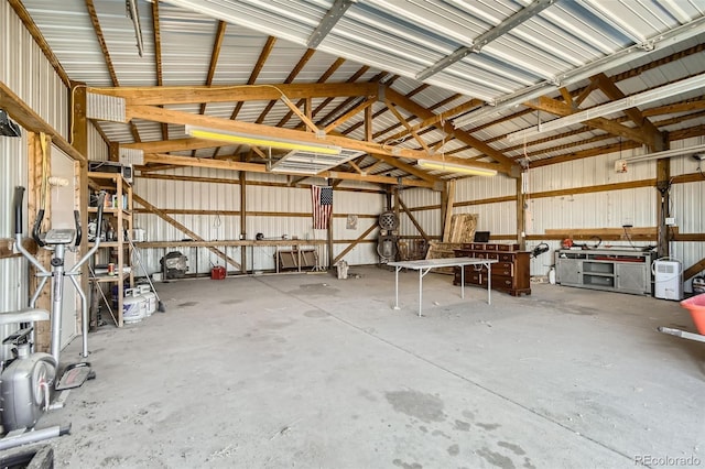 garage with metal wall