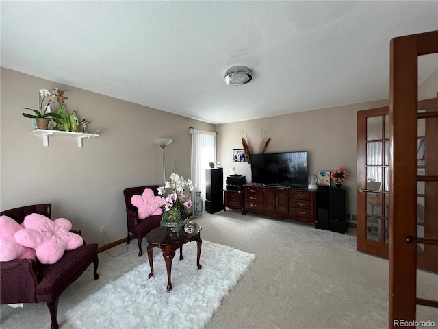 living room with light carpet