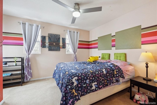 bedroom with carpet flooring and ceiling fan