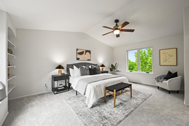 10235 Rustic Redwood Ln, Highlands Ranch, CO 80126 - carpeted bedroom with vaulted ceiling, a ceiling fan, and baseboards