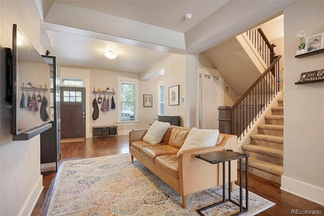 living room featuring dark hardwood / wood-style flooring