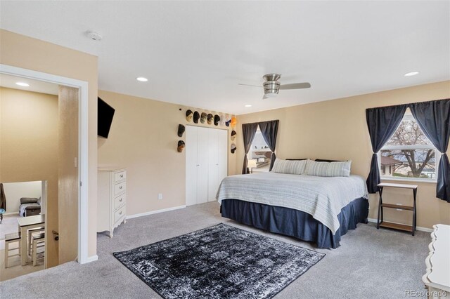 5220 Topaz Dr, Colorado Springs, CO 80918 - bedroom featuring carpet, recessed lighting, a ceiling fan, and baseboards