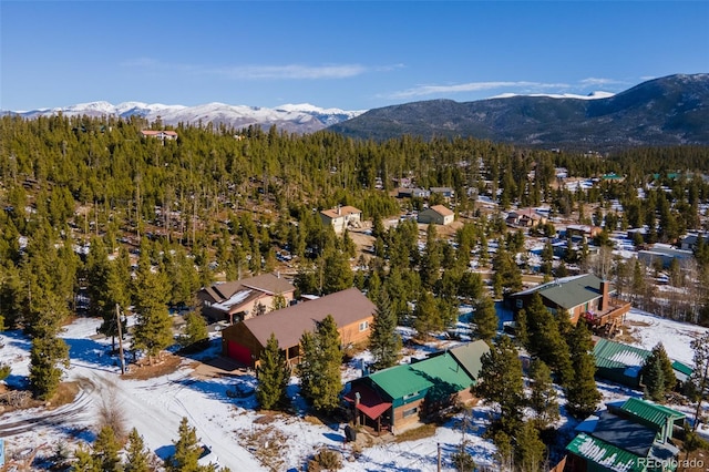 snowy aerial view featuring a mountain view