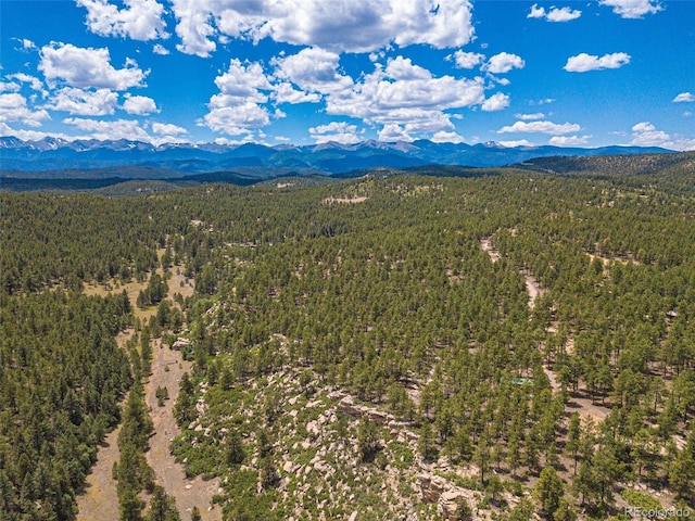 property view of mountains featuring a wooded view
