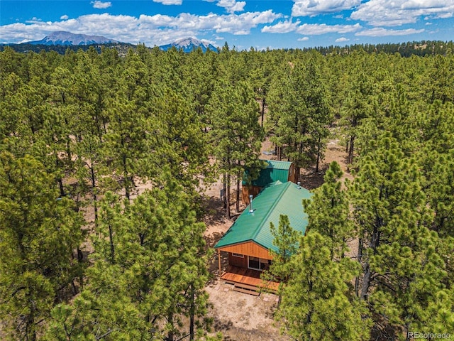 bird's eye view with a view of trees and a mountain view