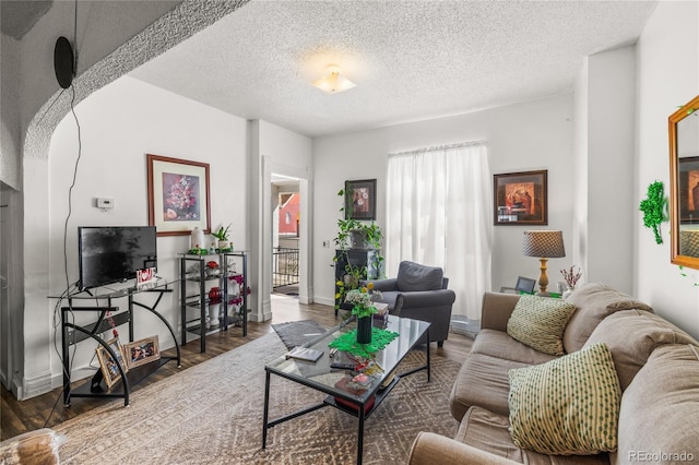 609 W 8th St Unit 611, Pueblo, CO 81003 - living area with a textured ceiling, wood finished floors, and baseboards