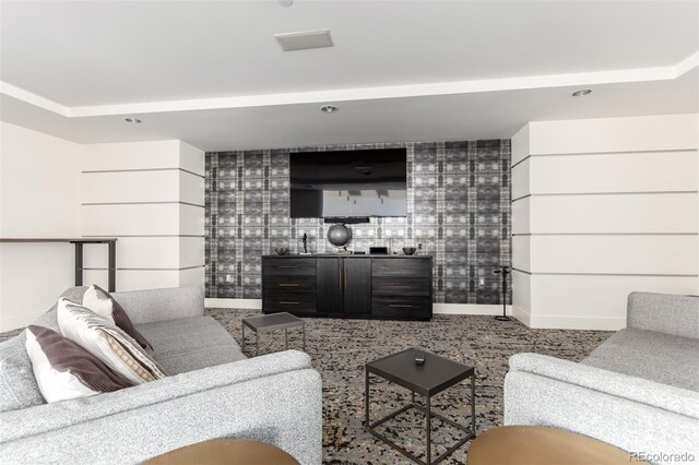1700 Bassett St Unit 1102, Denver, CO 80202 - living room featuring baseboards and wallpapered walls