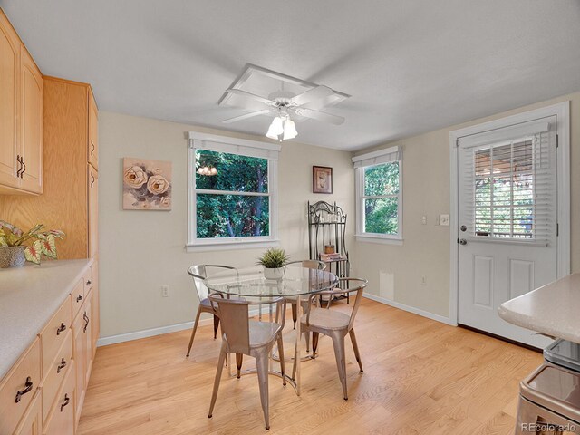 6844 S Detroit Cir, Centennial, CO 80122 - dining room featuring light wood-style floors and a ceiling fan