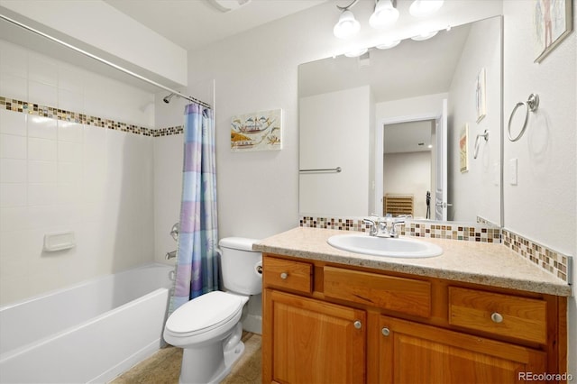 14443 W 88th Dr Unit B, Arvada, CO 80005 - full bathroom with decorative backsplash, vanity, shower / tub combo with curtain, and tile patterned flooring