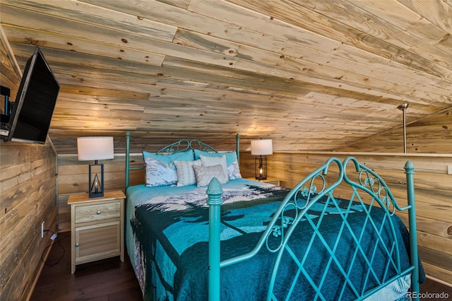 unfurnished bedroom featuring wood walls, hardwood / wood-style flooring, and wooden ceiling