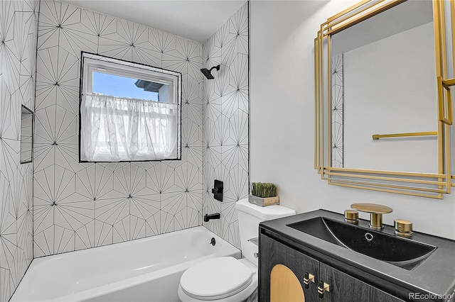 bathroom with vanity, toilet, and shower / bath combination