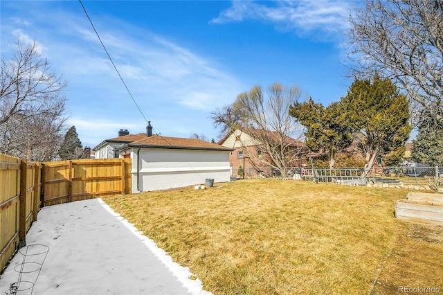view of yard featuring a fenced backyard and a patio